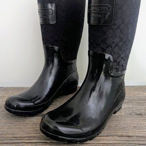 Coach rain boots black rubber
